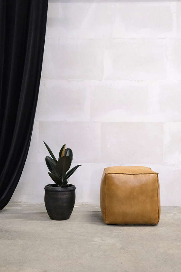 Oliver square leather pouf