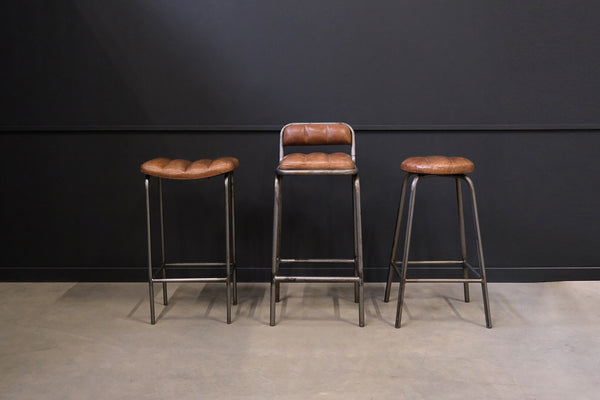 Brooklyn bar stool with round leather seat