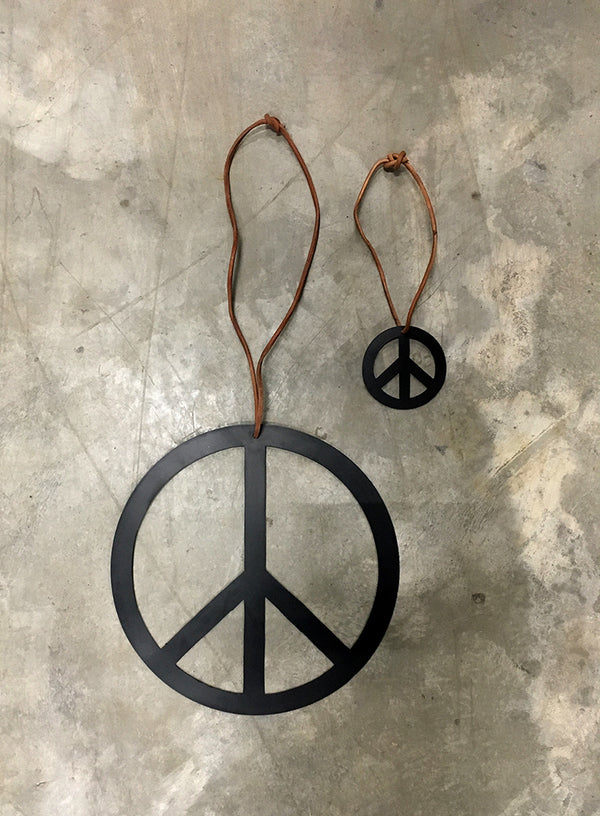 Peace sign in leather cord - small