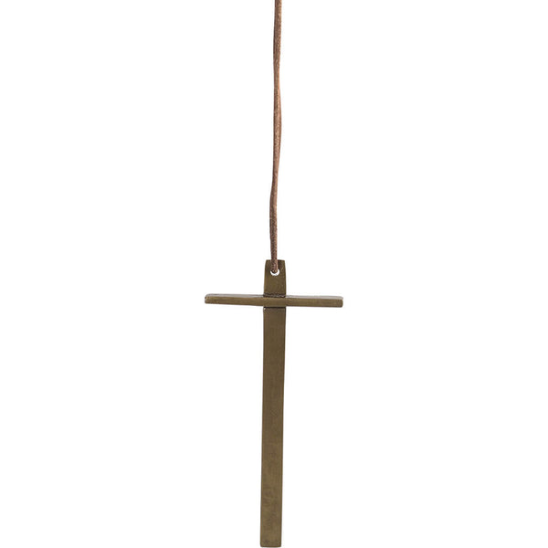 Cross with leather cord - antique brass