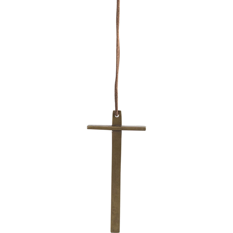 Cross with leather cord - antique brass