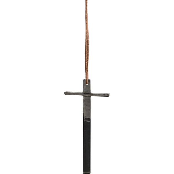 Cross with leather cord - iron